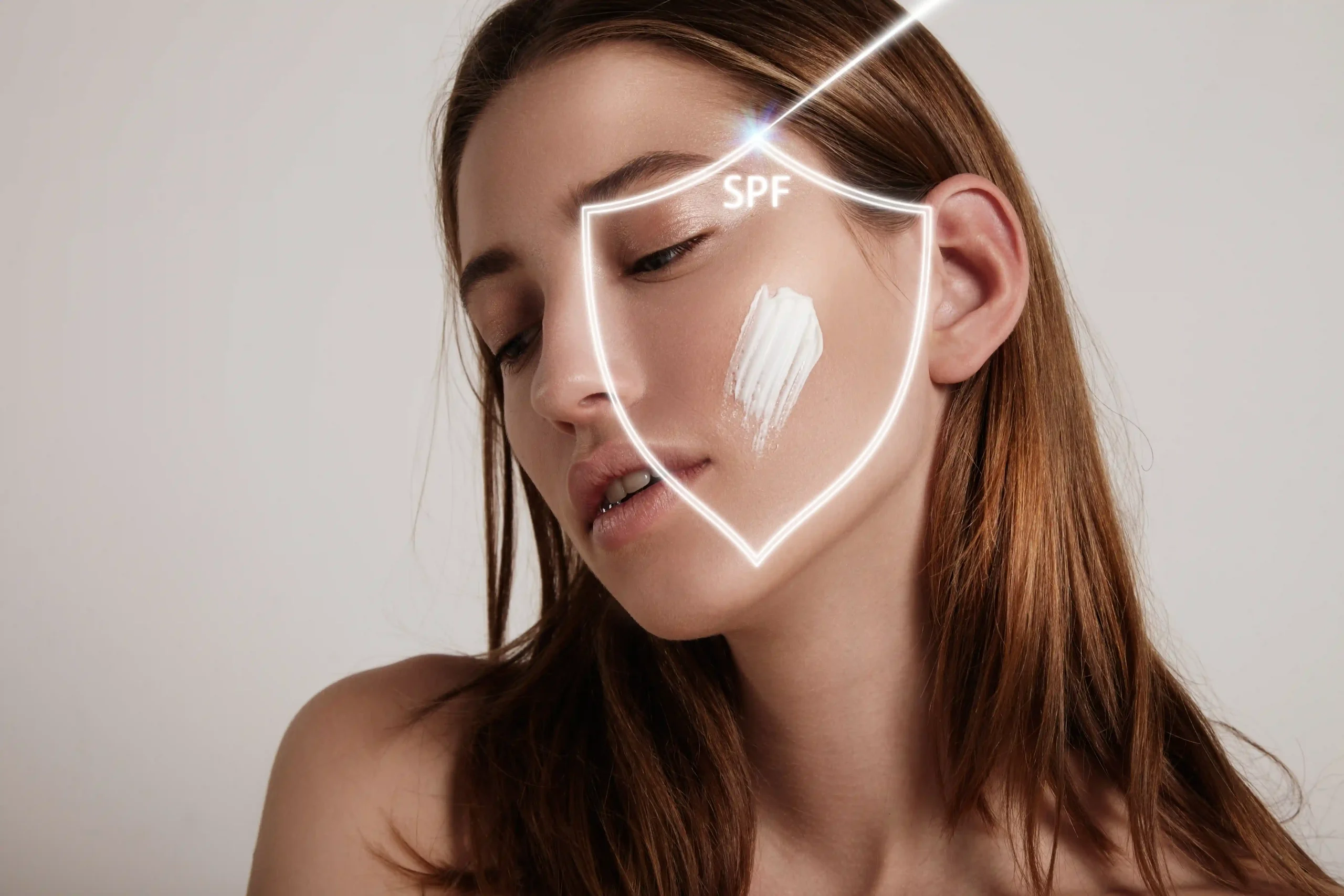 1 Woman-S-FACE-INTO-SHIELD-MAKES-SPF-Protezione-From-ray